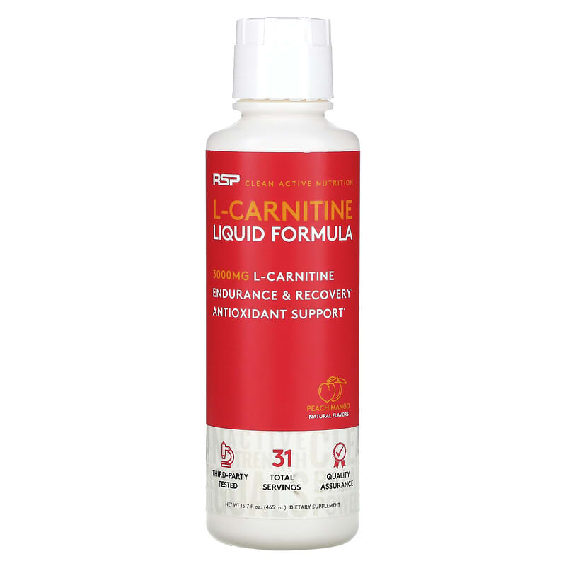 RSP Nutrition L-Carnitine Liquid Formula Peach Mango 3.000 mg 15.7 fl oz (465 ml) 1 RSP Nutrition L-Carnitine Liquid Formula Peach Mango 3.000 mg 15.7 fl oz (465 ml) 858491007233