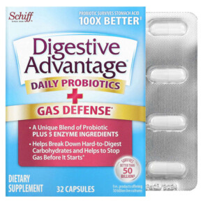 Schiff Digestive Advantage Daily Probiotics + Gas Defense 32 Capsules 020525970220
