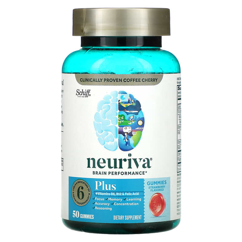 Schiff Neuriva Brain Performance Plus Vitamins B6 B12 and Folic Acid Strawberry 50 Gummies 1 Schiff Neuriva Brain Performance Plus Vitamins B6 B12 and Folic Acid Strawberry 50 Gummies 647865195023