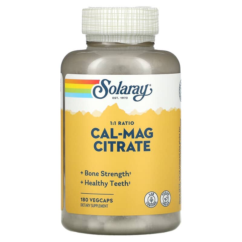 Solaray Cal-Mag Citrate 1:1 Ratio High Potency 180 VegCaps 1 Solaray Cal-Mag Citrate 1:1 Ratio 180 VegCaps 076280045253