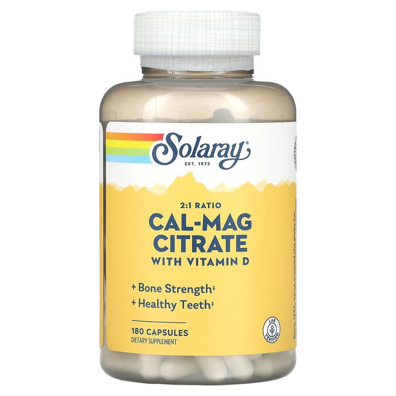 Solaray Cal-Mag Citrate 2:1 Ratio with Vitamin D-3 180 viên 1 Solaray Cal-Mag Citrate with Vitamin D-3 2:1 Ratio 180 Capsules 076280884500