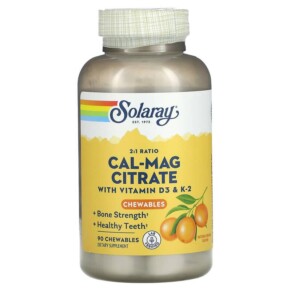 Solaray Cal-Mag Citrate with Vitamin D3 & K2 Natural Orange 90 Chewables 076280373691