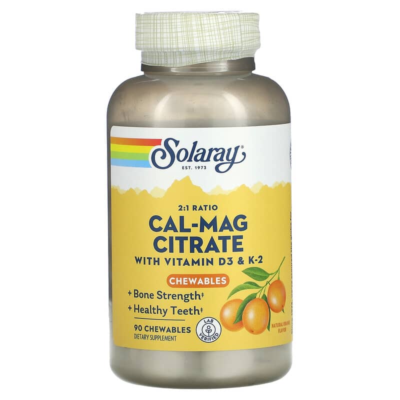 Solaray Cal-Mag Citrate with Vitamin D3 & K2 Natural Orange Flavor 90 viên nhai 1 Solaray Cal-Mag Citrate with Vitamin D3 & K2 Natural Orange 90 Chewables 076280373691