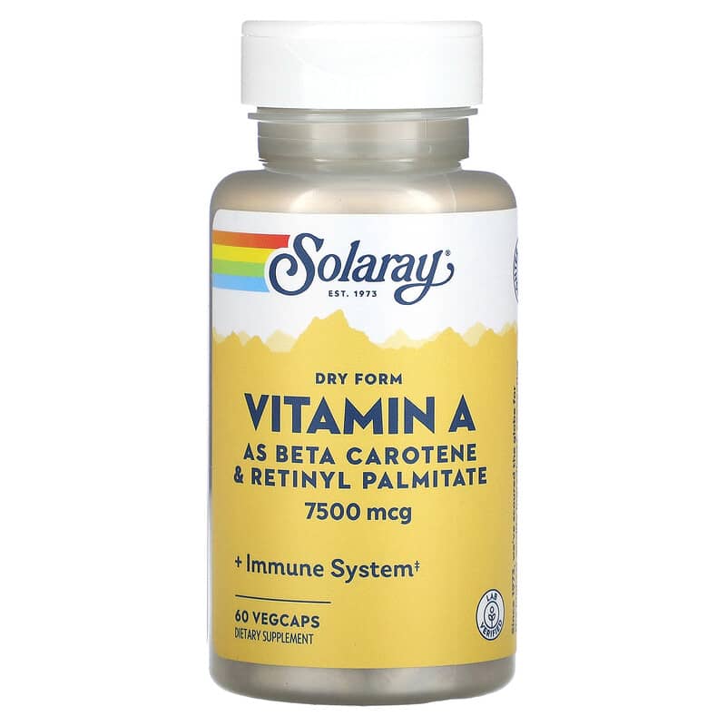 Solaray Dry Form Vitamin A 7,500 mcg 60 VegCaps 1 Solaray Dry Form Vitamin A 7.500 mcg 60 VegCaps 076280041309