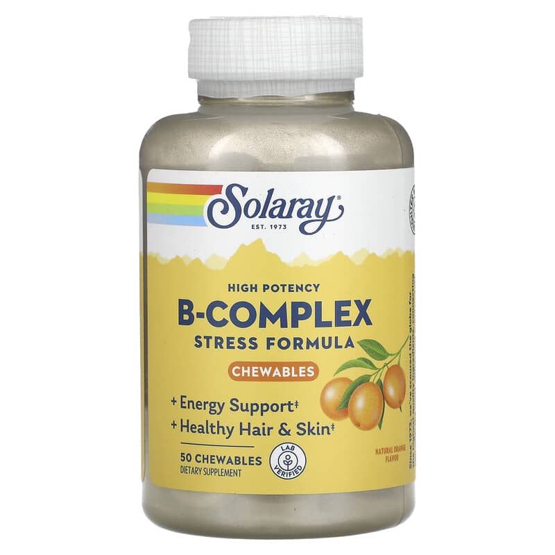 Solaray High Potency Vitamin B-Complex with Vitamin C Natural Orange 50 viên nhai 1 Solaray High Potency B-Complex Natural Orange 50 Chewables 076280406207