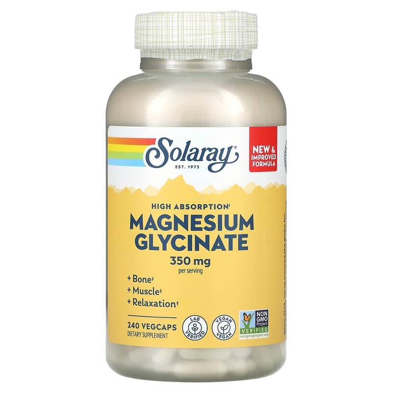 Solaray Higher Absorption Magnesium Glycinate 350 mg 240 VegCaps 1 Solaray Higher Absorption Magnesium Glycinate 350 mg 240 VegCaps 076280895049