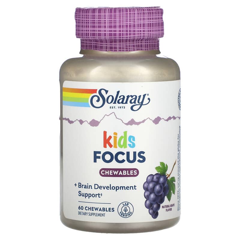 Solaray Kids Focus Chewables Natural Grape 60 Chewables 1 Solaray Kids Focus Chewables Natural Grape 60 Chewables 076280083781