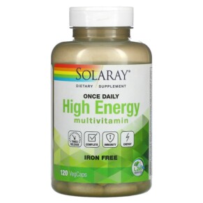 Solaray Once Daily High Energy Multivitamin Iron Free 120 VegCaps 076280109054