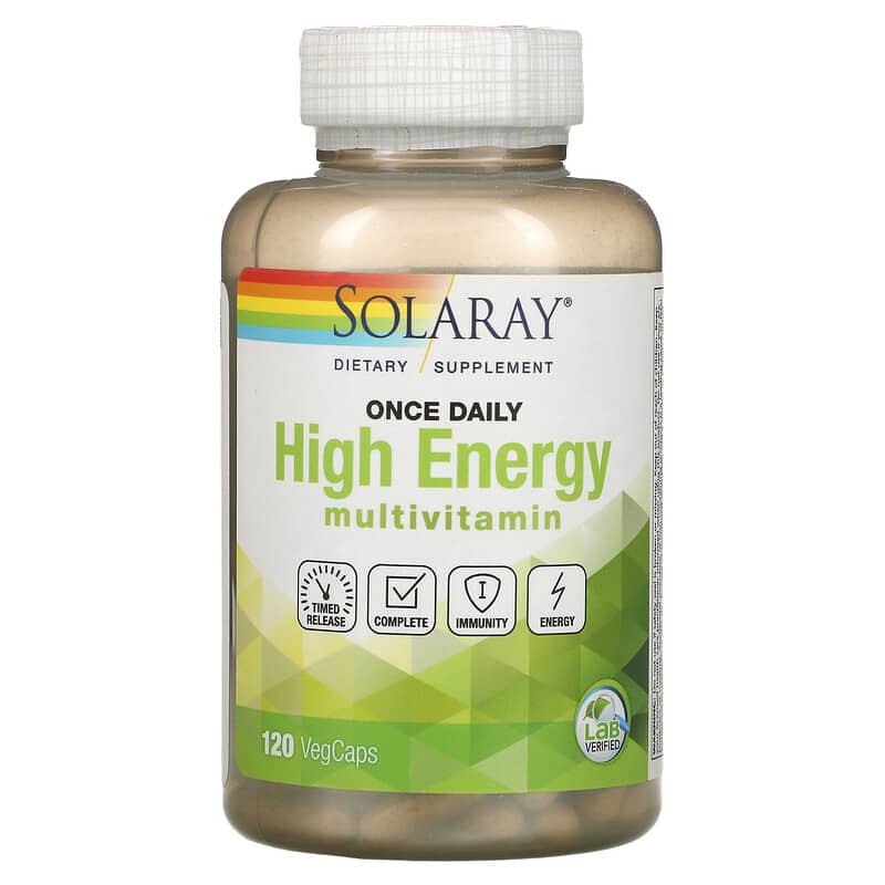 Solaray Once Daily High Energy Multivitamin 120 VegCaps 1 Solaray Once Daily High Energy Multivitamin Timed Release 120 VegCaps 076280109016