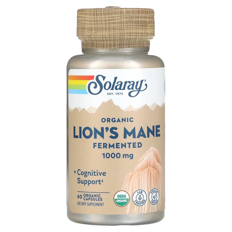 Solaray Organically Grown Fermented Lion's Mane Mushroom 500 mg 60 VegCaps 1 Solaray Organic Fermented Lion's Mane 500 mg 60 Organic Capsules 076280719833