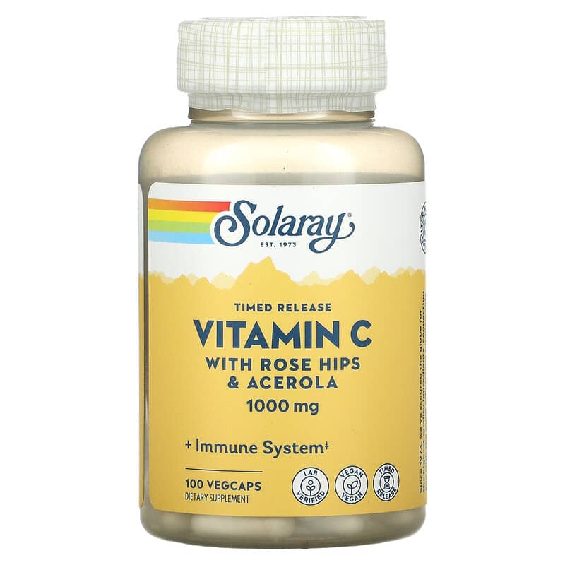 Solaray Timed Release Vitamin C 1,000 mg 100 VegCaps 1 Solaray Timed Release Vitamin C with Rose Hips & Acerola 1.000 mg 100 VegCaps 076280044508