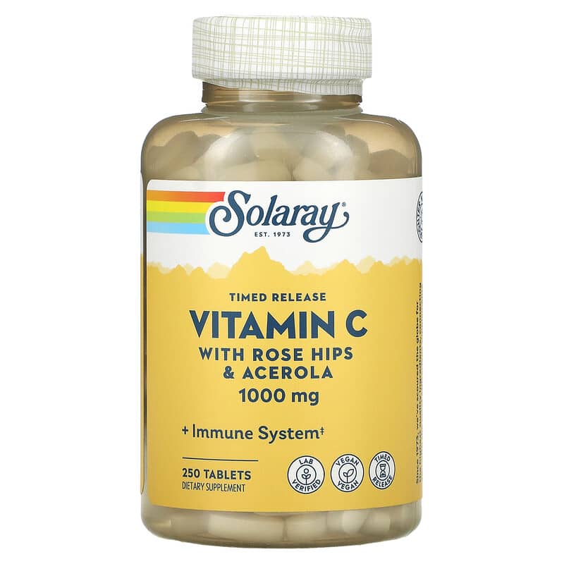 Solaray Timed Release Vitamin C 1000 mg 250 viên 1 Solaray Timed Release Vitamin C with Rose Hips & Acerola 1.000 mg 250 Tablets 076280044546