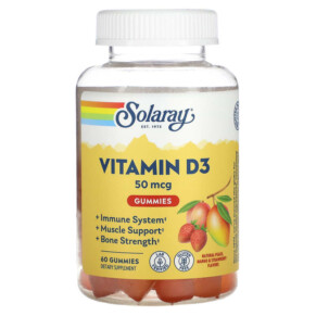 Solaray Vitamin D3 Gummies Natural Peach Mango & Strawberry 25 mcg 60 Gummies 076280672299