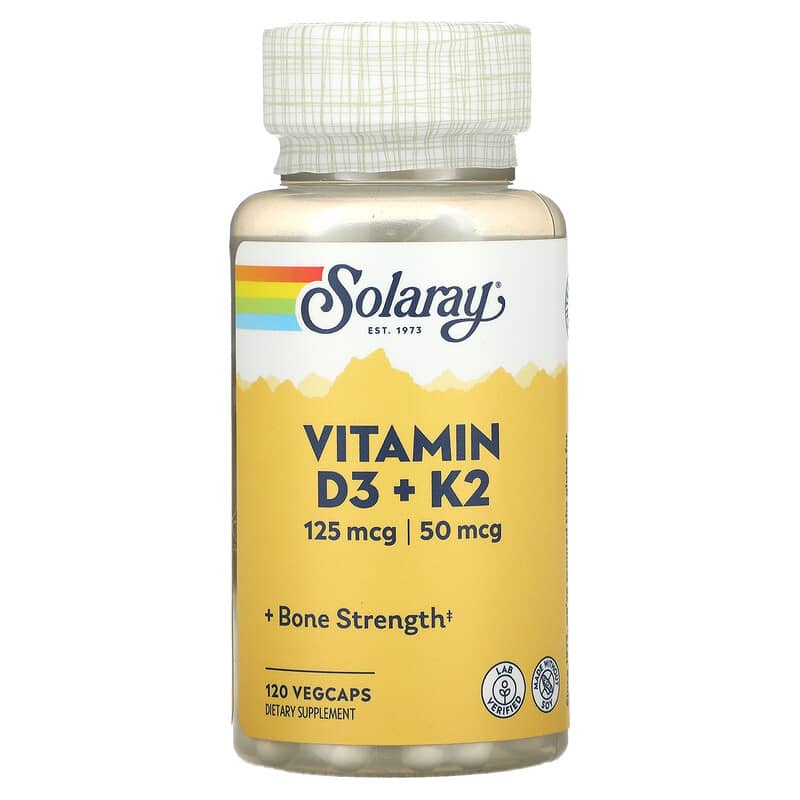 Solaray Vitamin D3 + K2 Soy Free 120 VegCaps 1 Solaray Vitamin D3 + K2 120 VegCaps 076280574456