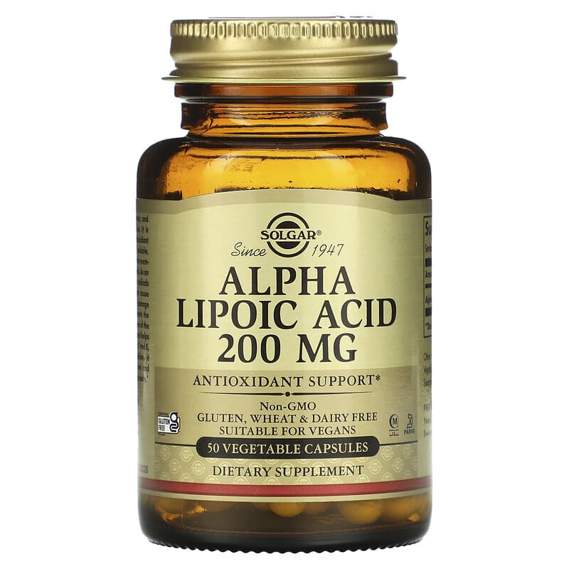 Solgar Alpha Lipoic Acid 200 mg 50 Vegetable Capsules 1 Solgar Alpha Lipoic Acid 200 mg 50 Vegetable Capsules 033984000582