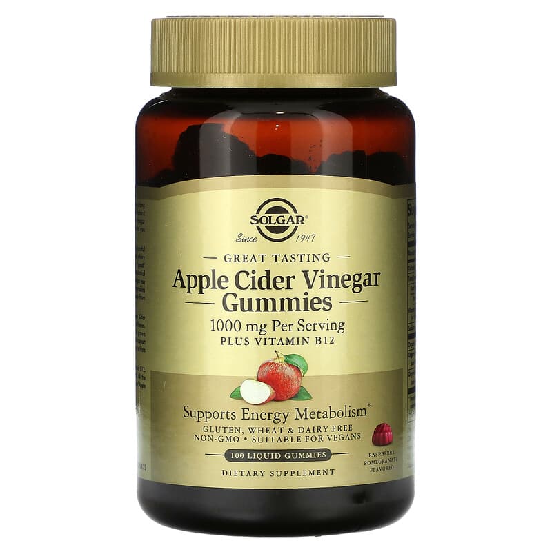 Solgar Apple Cider Vinegar Gummies Raspberry Pomegranate 500 mg 100 Liquid Gummies 1 Solgar Apple Cider Vinegar Gummies Raspberry Pomegranate 500 mg 100 Liquid Gummies 033984007123
