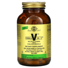 Solgar Formula V VM-75 Multiple Vitamins with Chelated Minerals 120 Vegetable Capsules 033984011670