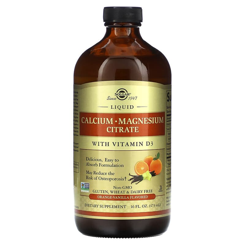 Solgar Liquid Calcium Magnesium Citrate with Vitamin D3 Natural Orange Vanilla 16 oz (473 ml) 1 Solgar Liquid Calcium Magnesium Citrate with Vitamin D3 Orange-Vanilla 16 fl oz (473 ml) 033984358324
