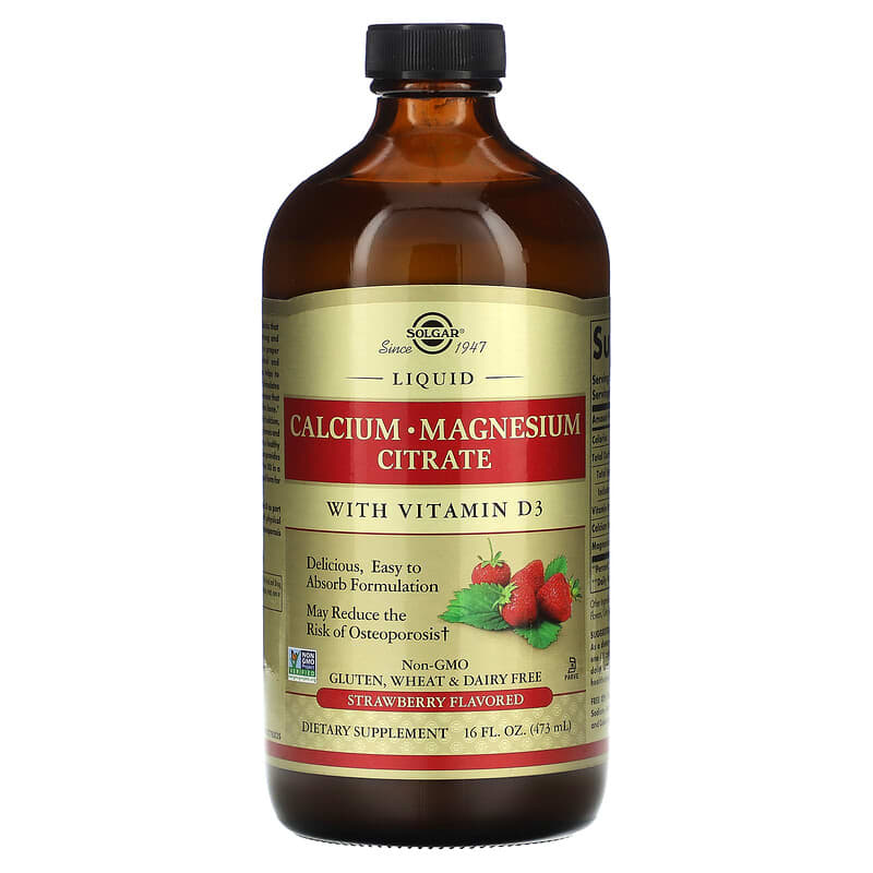 Solgar Liquid Calcium Magnesium Citrate with Vitamin D3 Natural Strawberry 16 oz (473 ml) 1 Solgar Liquid Calcium Magnesium Citrate with Vitamin D3 Strawberry 16 fl oz (473 ml) 033984358331