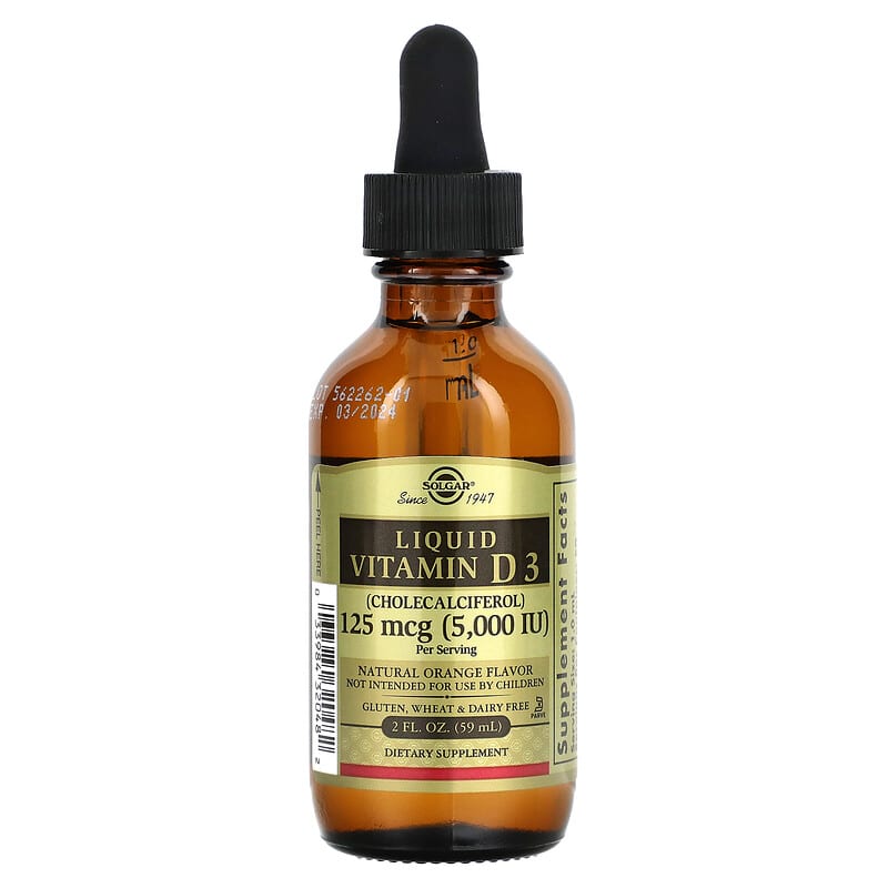 Solgar Liquid Vitamin D3 Natural Orange Flavor 125 mcg (5,000 IU) 2 oz (59 ml) 1 Solgar Liquid Vitamin D3 Natural Orange 125 mcg (5.000 IU) 2 fl oz (59 ml) 033984320482