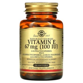 Solgar Naturally Sourced Vitamin E 67 mg (100 IU) 100 Softgels 033984034617