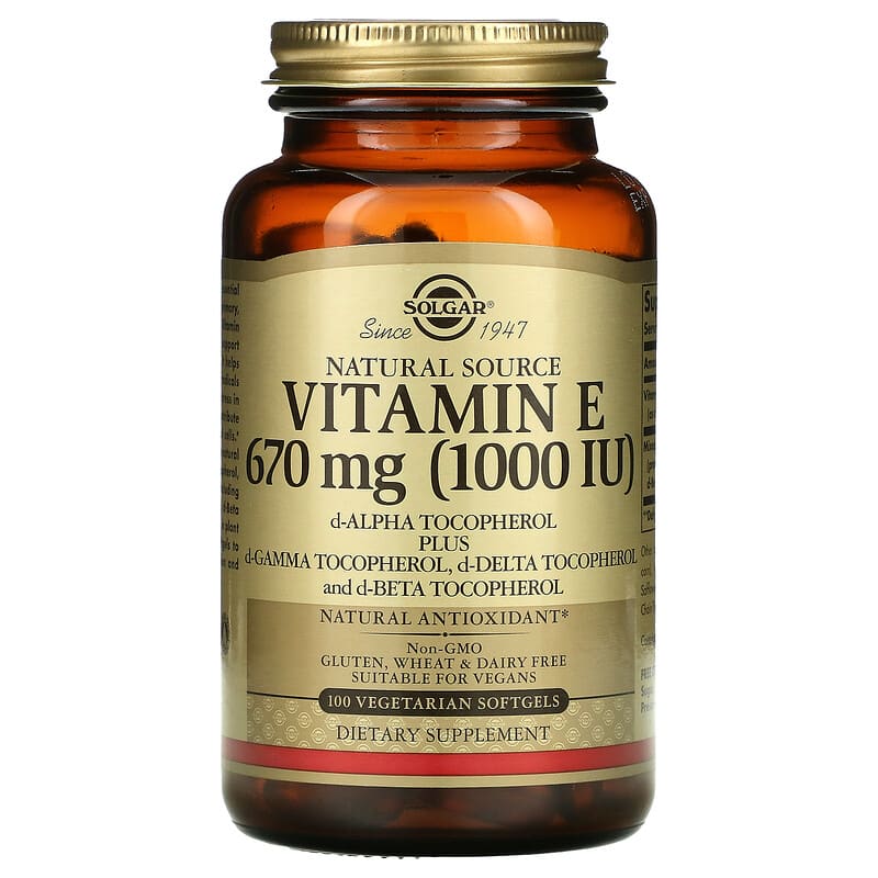 Solgar Naturally Sourced Vitamin E 670 mg (1,000 IU) 100 Vegetarian Softgels 1 Solgar Naturally Sourced Vitamin E 670 mg (1.000 IU) 100 Vegetarian Softgels 033984035669