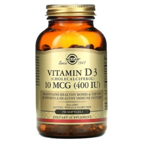Solgar Vitamin D3 10 mcg (400 IU) 250 Softgels 033984033214