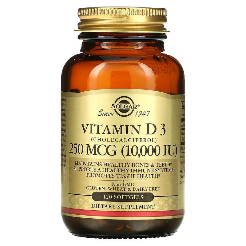 Solgar Vitamin D3 (Cholecalciferol) 250 mcg (10,000 IU) 120 Softgels 1 Solgar Vitamin D3 (Cholecalciferol) 250 mcg (10.000 IU) 120 Softgels 033984358720