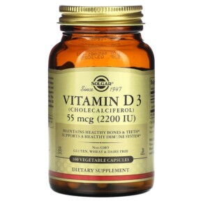 Solgar Vitamin D3 (Cholecalciferol) 55 mcg (2.200 IU) 100 Vegetable Capsules 033984033177