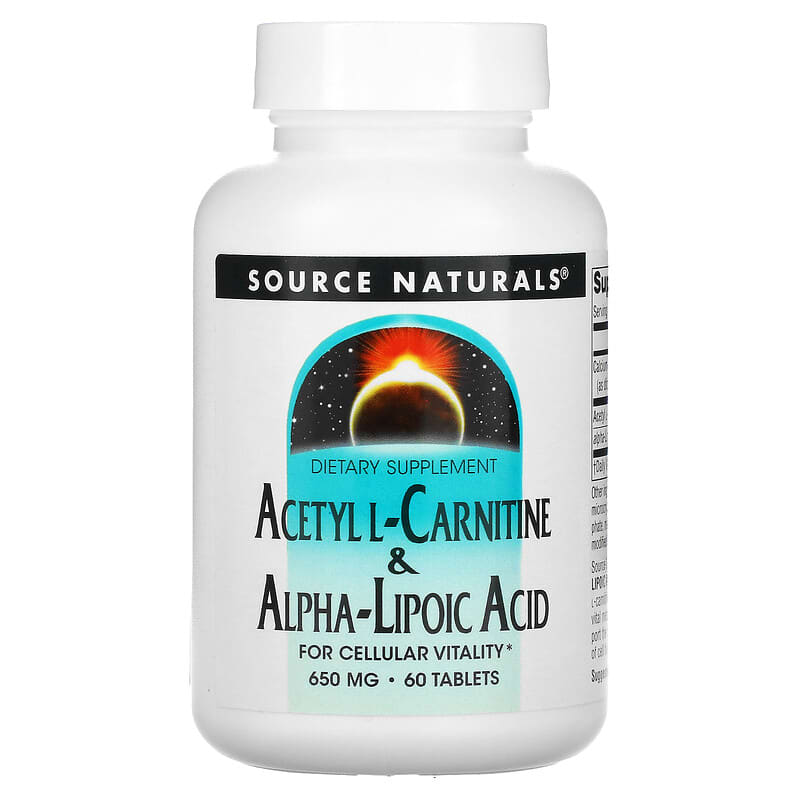 Source Naturals Acetyl L-Carnitine & Alpha-Lipoic Acid 650 mg 60 Tablets 1 Source Naturals Acetyl L-Carnitine & Alpha-Lipoic Acid 650 mg 60 Tablets 021078017998