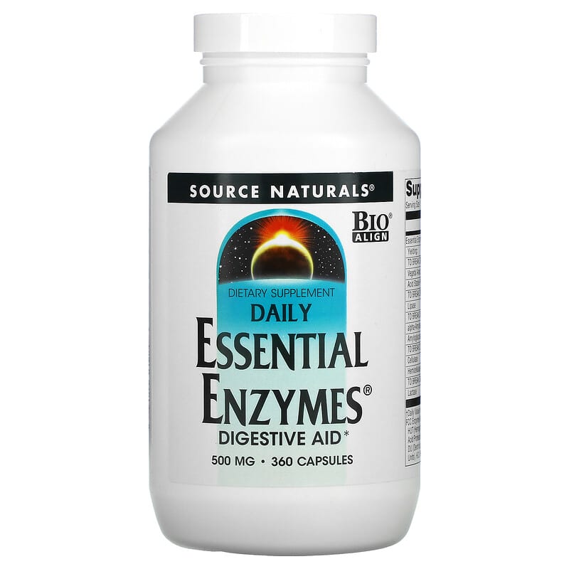 Source Naturals Daily Essential Enzymes Digestive Aid 500 mg 360 Capsules 1 Source Naturals Daily Essential Enzymes Digestive Aid 500 mg 360 Capsules 021078018049