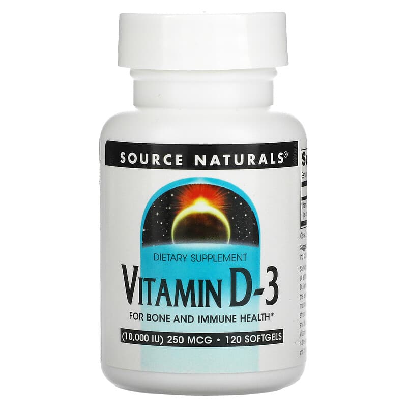 Source Naturals Vitamin D-3 10,000 IU 120 Softgels 1 Source Naturals Vitamin D-3 10.000 IU (250 mcg) 120 Softgels 021078027928