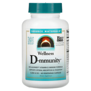 Source Naturals Wellness D-mmunity Bio-Aligned Vitamin D Immune Formula 75 mcg (3.000 IU) 60 Vegetarian Capsules 021078028727