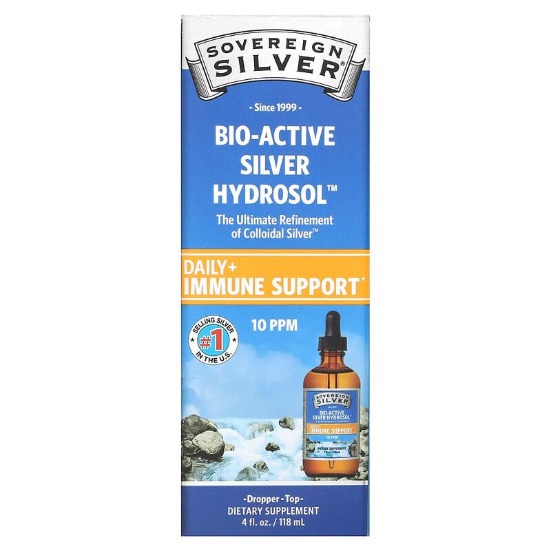 Sovereign Silver Bio-Active Silver Hydrosol Dropper-Top Daily + Immune Support 10 ppm 4 oz (118 ml) 1 Sovereign Silver Bio-Active Silver Hydrosol Dropper-Top Daily + Immune Support 10 ppm 4 fl oz (118 ml) 684088232319