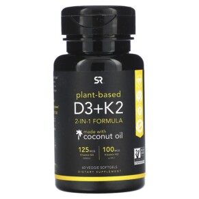 Sports Research Plant Based D3 + K2 60 Veggie Softgels 023249011347