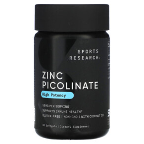 Sports Research Zinc Picolinate High Potency 50 mg 60 Softgels 023249090106