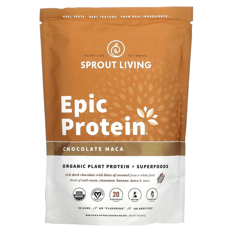 Sprout Living Epic Protein Organic Plant Protein + Superfoods Chocolate Maca 1 lb (456 g) 1 Sprout Living Epic Protein Organic Plant Protein + Superfoods Chocolate Maca 1 lb (456 g) 852457007060