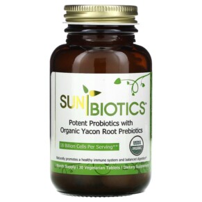 Sunbiotics Potent Probiotics With Organic Yacon Root Prebiotics 30 Vegetarian Tablets 850020805136