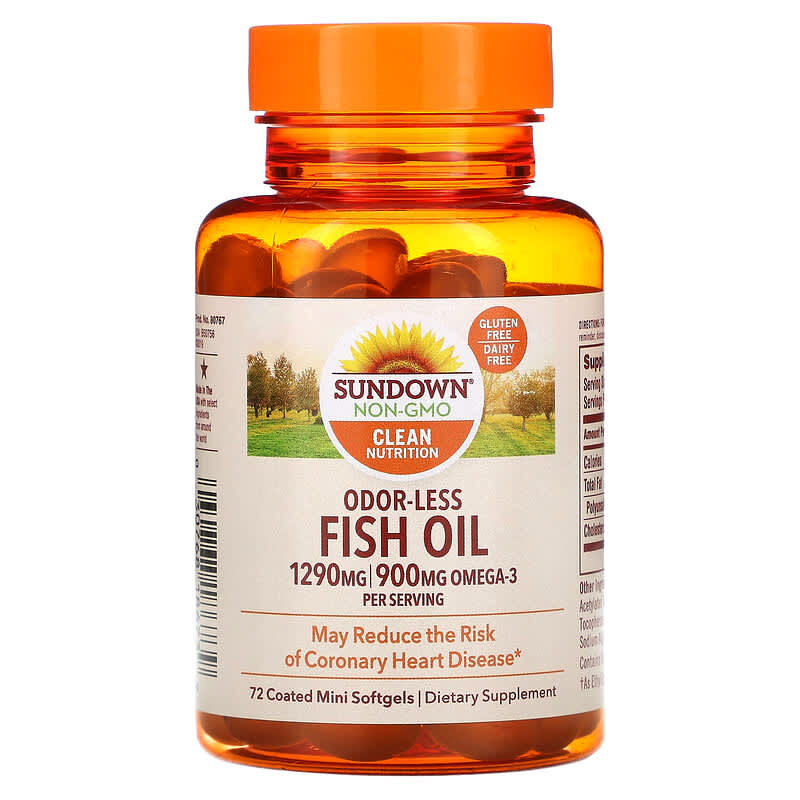 Sundown Naturals Odor-Less Fish Oil 645 mg 72 Coated Mini Softgels 1 Sundown Naturals Odor-Less Fish Oil 645 mg 72 Coated Mini Softgels 030768186739