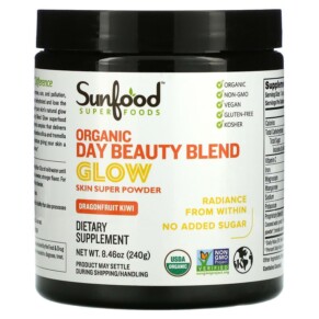 Sunfood Organic Day Beauty Blend Glow Dragonfruit Kiwi 8.46 oz (240 g) 803813102950