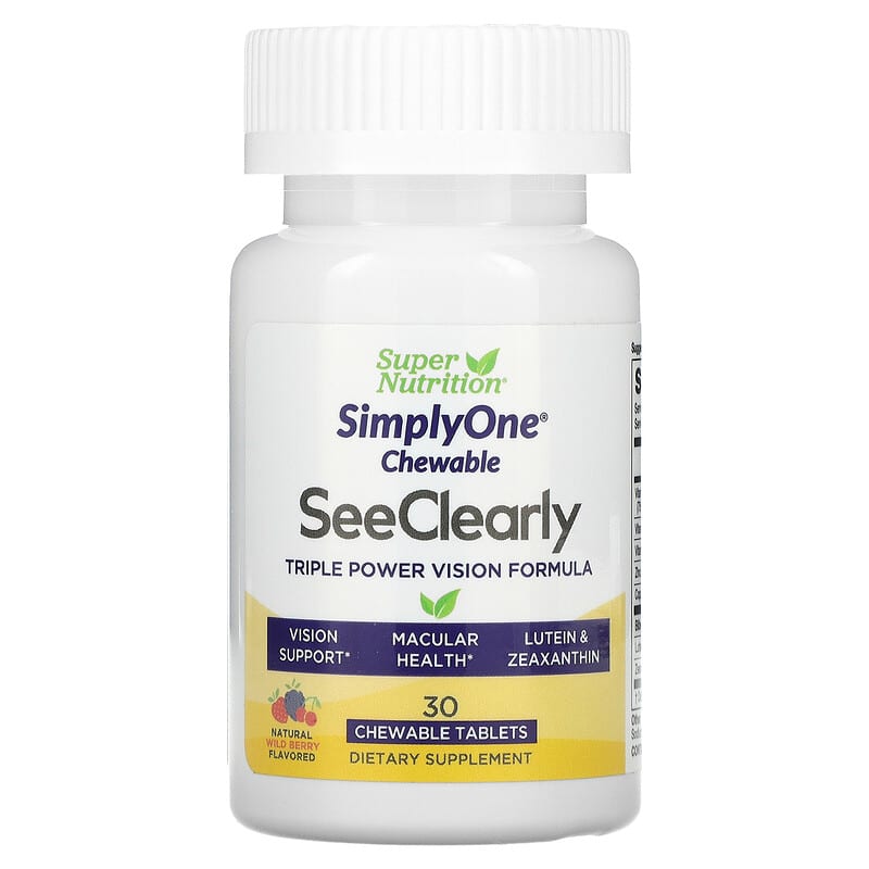 Super Nutrition SimplyOne See Clearly Triple Power Vision Formula Wild-Berry Flavor 30 Chewable Tablets 1 Super Nutrition SimplyOne See Clearly Triple Power Vision Formula Wild-Berry Flavor 30 Chewable Tablets 033739002649