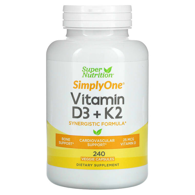 Super Nutrition Vitamin D3 + K2 240 Veggie Capsules 1 Super Nutrition Vitamin D3 + K2 240 Veggie Capsules 898220021246