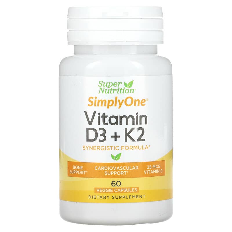 Super Nutrition Vitamin D3 + K2 60 Veggie Capsules 1 Super Nutrition Vitamin D3 + K2 60 Veggie Capsules 898220021239