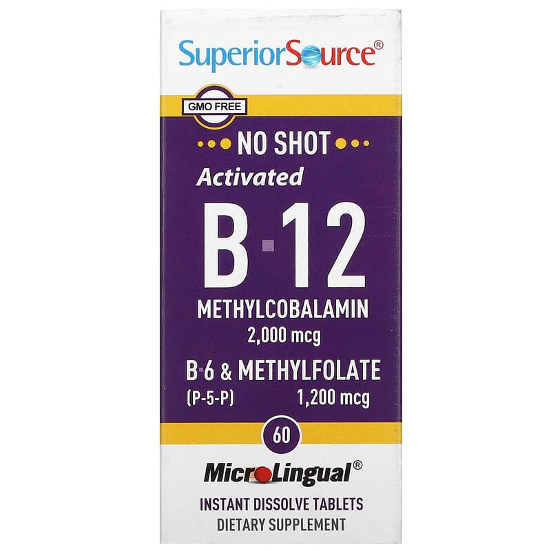 Superior Source Activated B-12 Methylcobalamin B-6 (P-5-P) & Methylfolate 2,000 mcg/1,200 mcg 60 viên 1 Superior Source Activated B-12 Methylcobalamin B-6 (P-5-P) & Methylfolate 60 Microlingual Instant Dissolve Tablets 076635904754