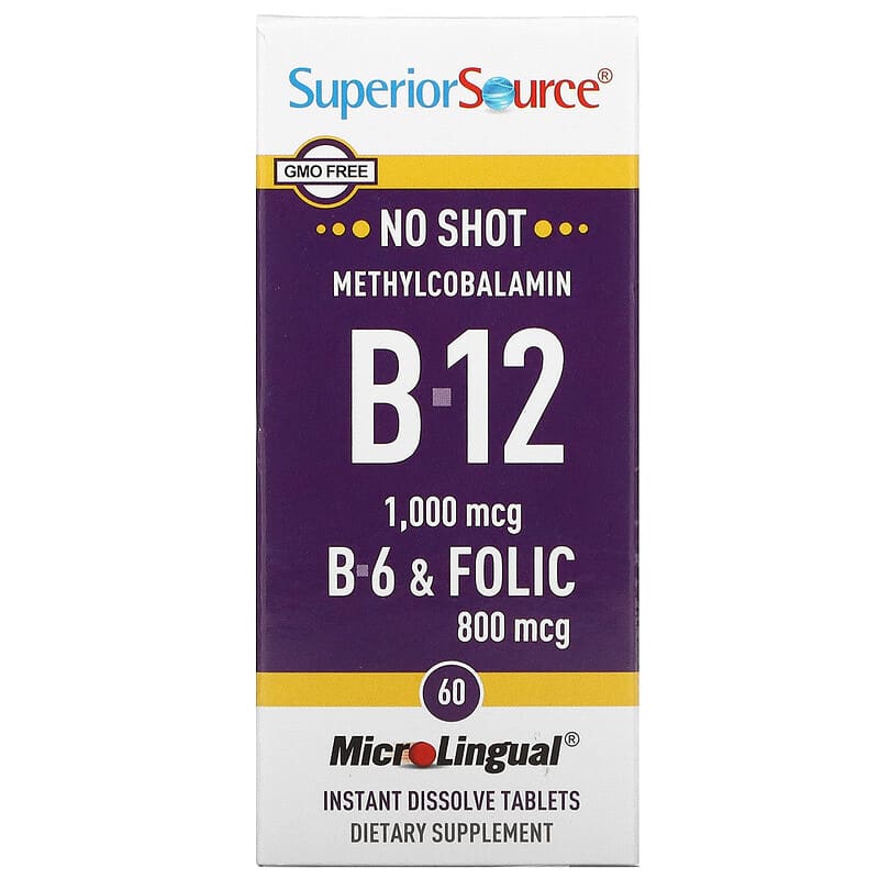 Superior Source Methylcobalamin B-12 B-6 & Folic Acid 1,000 mg/800 mg 60 viên 1 Superior Source Methylcobalamin B-12 B-6 & Folic 60 MicroLingual Instant Dissolve Tablets 076635907007