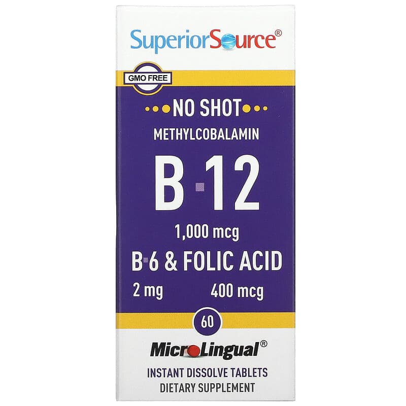 Superior Source Methylcobalamin B-12 B-6 & Folic Acid 1,000 mg/400 mg 60 viên 1 Superior Source Methylcobalamin B-12 B-6 & Folic Acid 1.000 mcg 60 MicroLingual Instant Dissolve Tablets 076635906901