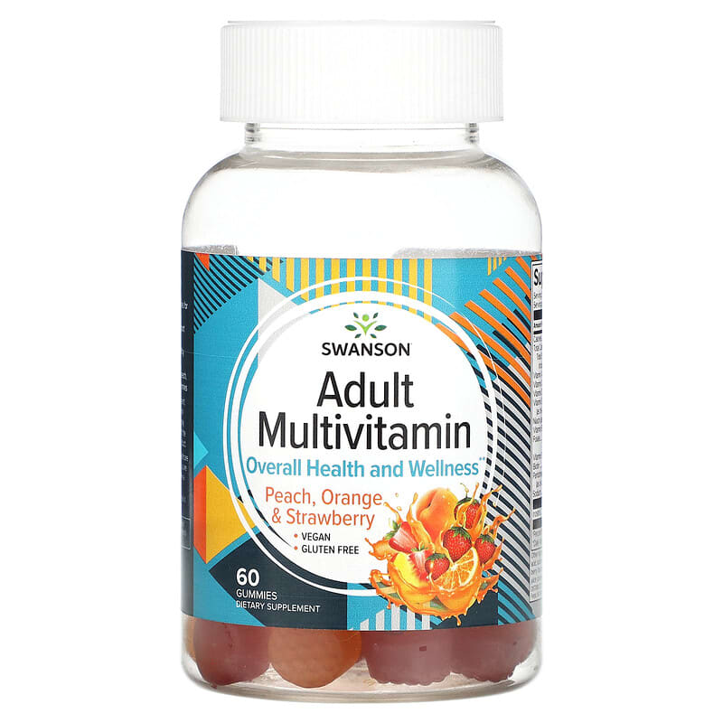Swanson Adult Multivitamin Peach Orange & Strawberry 60 Gummies 1 Swanson Adult Multivitamin Peach Orange & Strawberry 60 Gummies 087614118581