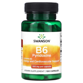 Swanson B6 Pyridoxine 100 mg 100 Capsules 087614010212