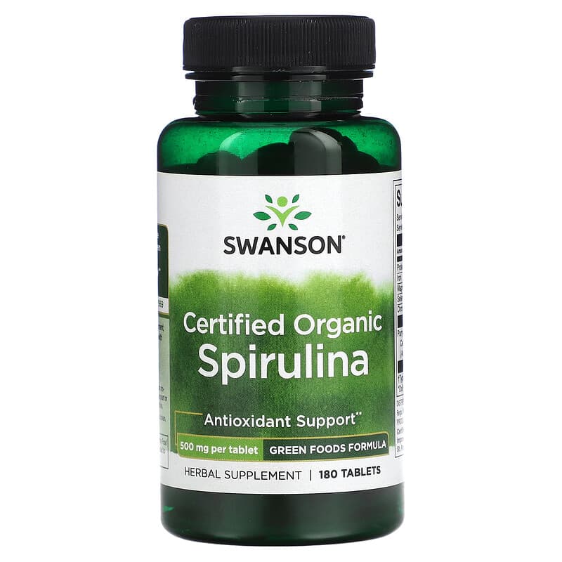 Swanson Certified Organic Spirulina 500 mg 180 Tablets 1 Swanson Certified Organic Spirulina 500 mg 180 Tablets 087614060446