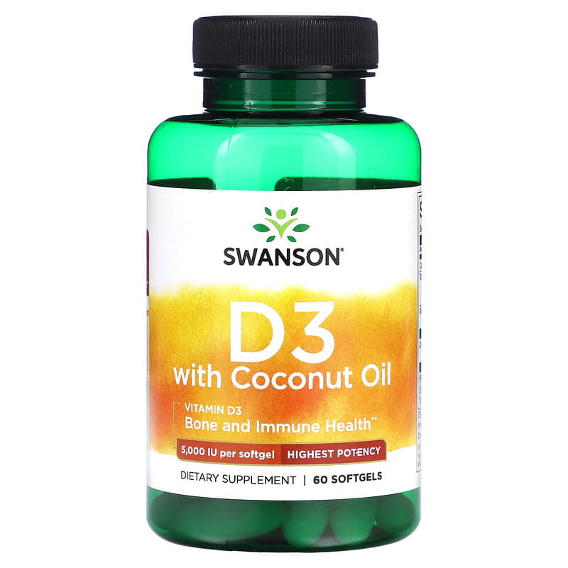 Swanson D3 with Coconut Oil Highest Potency 5.000 IU 60 Softgels 1 Swanson D3 with Coconut Oil Highest Potency 5.000 IU 60 Softgels 087614028965